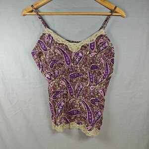 Vtg Y2K St. John's Bay Victorian Rose Paisley Camisole Top Medium Lace Fairy